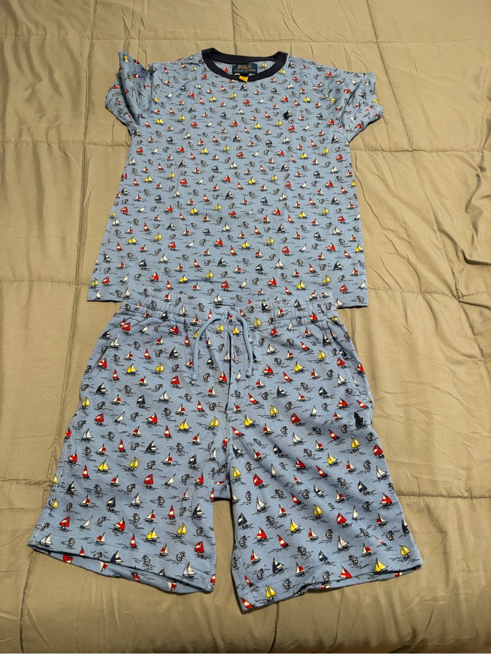 Polo by Ralph Lauren Light Blue Sailboat Print Kids Shorts  Set